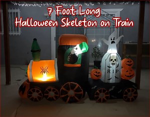 Watch 7 Foot Halloween Inflatable Ghost Pumpkins Tombstone Train on Amazon Live