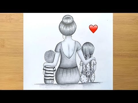 How to draw A Mother and her baby's - step by step || Pencil Sketch