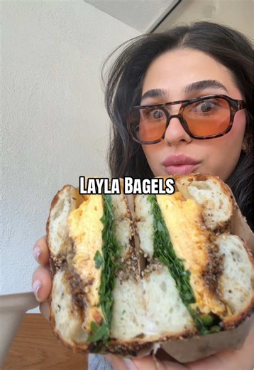 Craving satisfied ✔️ Def add scallion cream cheese to the Sammi’s egg sammy @LaylaBagels you guys killed that cardamom latte too #lafoodie #laeats #icedcoffee #eatwithme #bagelsandwich