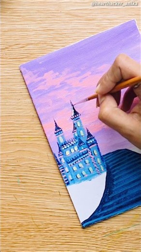 Aesthetic sunset sky/magical castle | easy acrylic painting for beginners/canvas painting/art ideas