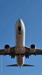 Vertical video of airplane impressive landing flying overhead