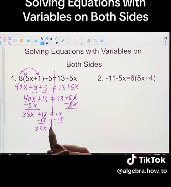 Solving Equations with Variables on Both Sides #math #maths #mathematics #algebra #school #learn #stem #testprep #satprep #mathhack #equation