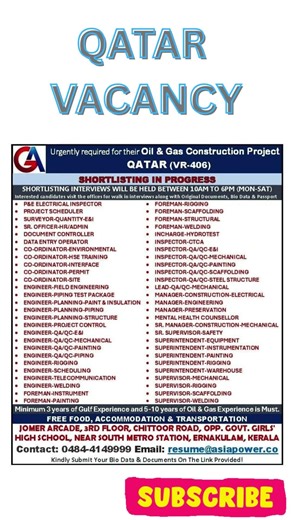 Qatar Oil & Gas Jobs 2026 🔥 Free Food + Accommodation | Direct Interview Kerala Qatar Mega #job