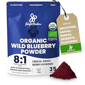 Wild Blueberry Powder Organic 5 Ounce Bag USDA Certified & 3rd Party Lab Tested - Antioxidant Rich Smoothies Freeze Dried Blueberries Organic Blueberry Extract for Baking From Whole Dried Blueberries
