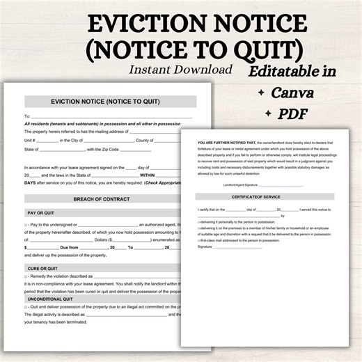 Eviction Notice Template: Editable Legal Form (printable PDF & DOCX) - Etsy