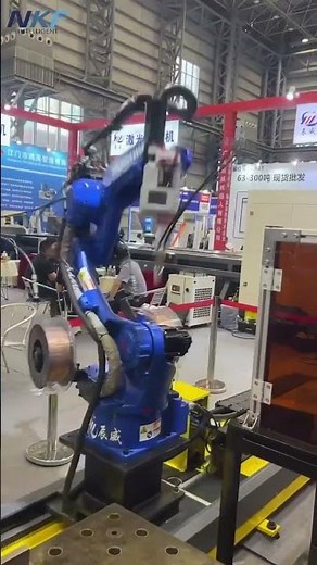 Yaskawa robot automated welding, equipped with walking guide rails.