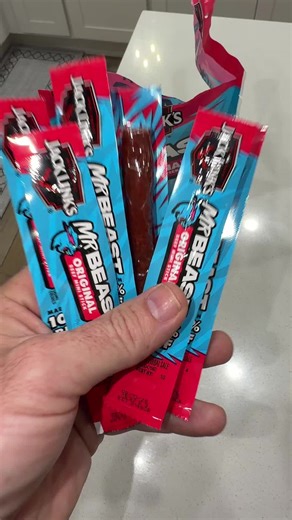 Mr. Beast real beef Jack Link sticks. So good! Grab them before they sell out again! #snacks #beefstick #jacklinks #beefjerkey #mrbeast