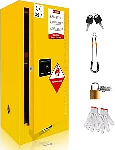 Flammable Safety Cabinet 18.11" x 18.11"x 35.5", Galvanized Steel Thick Flammable Storage Cabinet, Explosion Proof Cabinet, Fire Cabinet Yellow, for Commercial Industrial Home Use