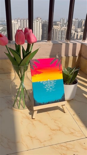 “Fluorescent Sunset”🌞 Easy Relaxing Acrylic Painting Tutorial🎨 Simple Painting for Beginners #art