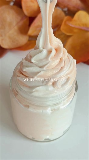 Pumpkin spice whipped body scrub 🎃☁️✨ This DIY sugar scrub is the perfect Fall gift idea! More recipes at the top of my page 🫶 #homemadebodyscrub #bodyscrub #makingbodyscrub #sugarscrub #whippedsugarscrub