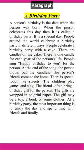 Paragraph on A Birthday Party || Short Paragraph in English #paragraphwriting #gazistudycare