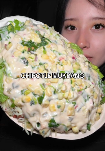 Chipotle bowl mukbang — perfect first bite