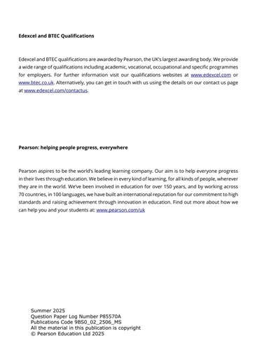 Edexcel A Level Business Paper 2 2025 Mark Scheme