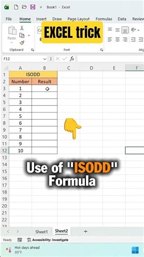 Excel ISODD Function | Odd ya Even Check Trick 🔥 #shorts #cpct #learnexcel