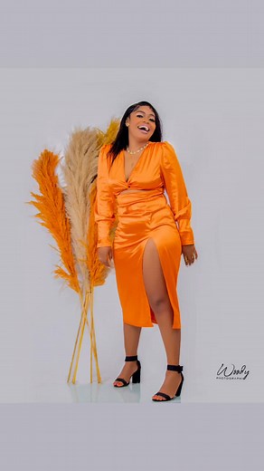 Stunning Orange Satin Dress with High Slit