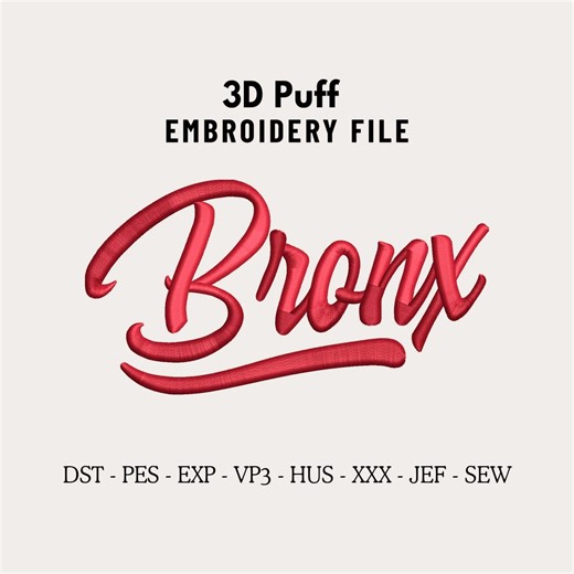 Bronx 3D Script Embroidery Machine Design File for Caps, Puff Embroidery Font, Custom Dad & Trucker Hat, Personalized Embroidery Digitizing - Etsy
