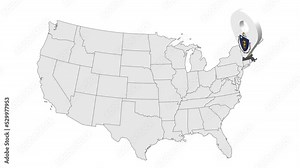 Location State of Massachusetts on map USA. 3d State Massachusetts flag map marker location pin. Map of United States of America showing different states. Animated map States of USA. 4K. Video