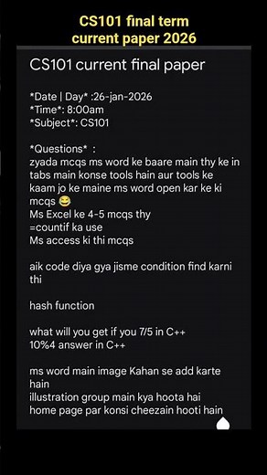 CS101 final term current paper 2026 #vu #vuexams #cs101