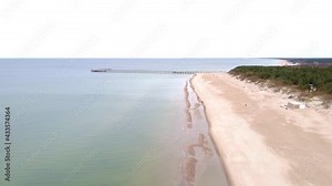 Palanga bridge and sandy coastline of Baltic sea in Lithuania