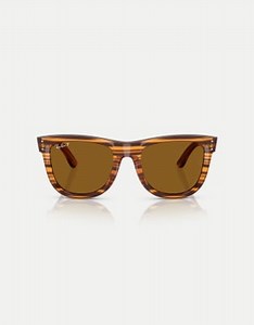 Ray-Ban Wayfarer  square polarised sunglasses with brown lens in striped havana | ASOS