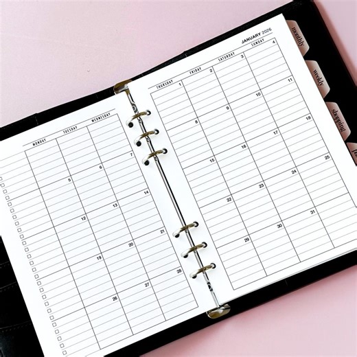 A5 Monthly Planner Inserts 2026, Printed Month on 2 Pages, 6-ring Planner Refill - Etsy