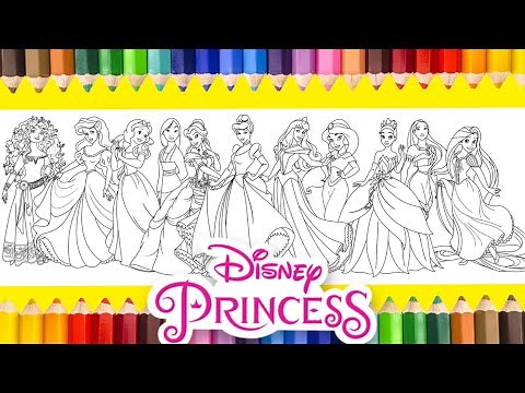 Coloring Disney Princess Ariel Cinderella Jasmine Aurora Snow White Mulan Tiana & More