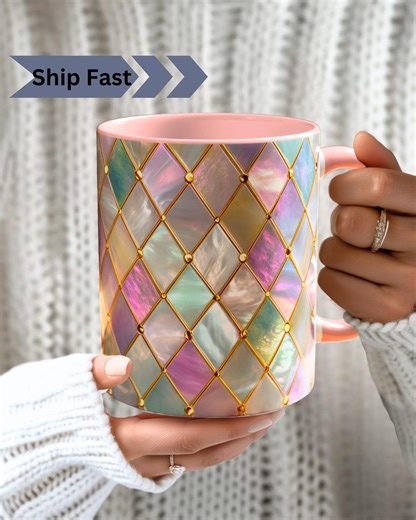 Mother-of-pearl Diamond Mug: Iridescent Luminous Pattern