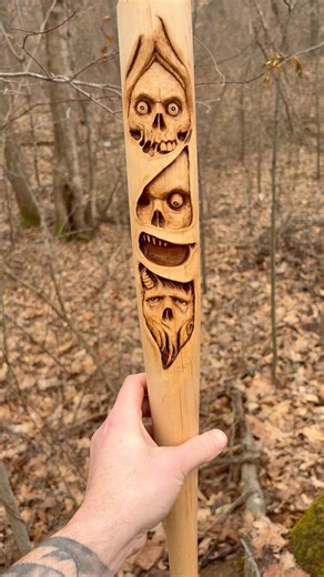 Baseball bat carving #baseball#baseballlife#woodcarving#skulls#woodart