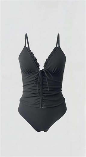 Sexy V-Neck Tankini Two-Piece Swimsuit for Women, Pure Color Backless Triangle Swimwear, Beach Vacation Fashion, Tankini Swimsuits