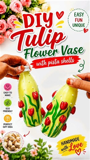 DIY Tulip Flower Vase with Pista Shells 🌷 | Easy Budget-Friendly Craft ✨ #shorts #diy #craftideas