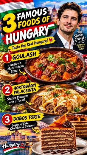 🇭🇺 3 Most Famous Hungarian Foods You MUST Try! 🤯🔥 | Goulash, Hortobágyi Pancake & Dobos Torte #Short