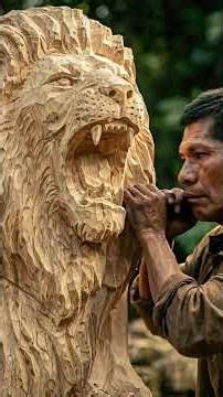 Man Carves a Roaring Lion From a Single Tree Trunk