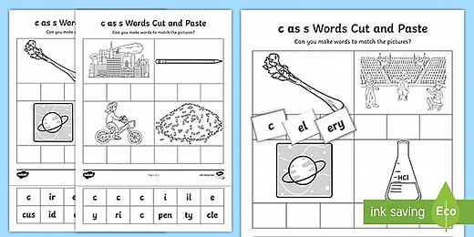 'c' as 's' Sound Cut and Stick Worksheet