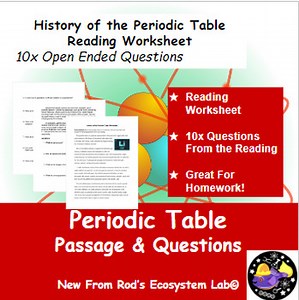 History of the Periodic Table Reading Worksheet **Editable**