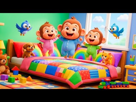 Five Little Monkeys on the Bed 🐒🎶 | 3D Animated Kids Song