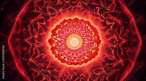 3D animation focused 4K psychedelic loop designed meditation spiritual aling featuring glowing red patterns that create entrancing abstract visual three dimensional ancient art