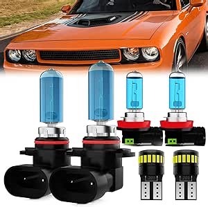 Headlight Bulbs License Plate Lights Fit For Dodge Challenger 2015-2020, 9012 High Low Beam + H11 Fog Lights Halogen Light Bulb + License Plate Lights, Pack of 6