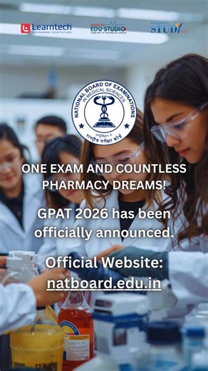 🚨 GPAT 2026 is officially announced! The National Board of Examinations in Medical Sciences (NBEMS) has released the official notice for GPAT 2026. If pharmacy is your future, this is your moment to act 💊✨ Don’t wait till the last minute, plan, apply, and prepare smartly! Follow it with your Pharma friends and hit the FOLLOW button NOW! #gpat2026 #pharmacy | Learntech Edu Solutions Pvt. Ltd.