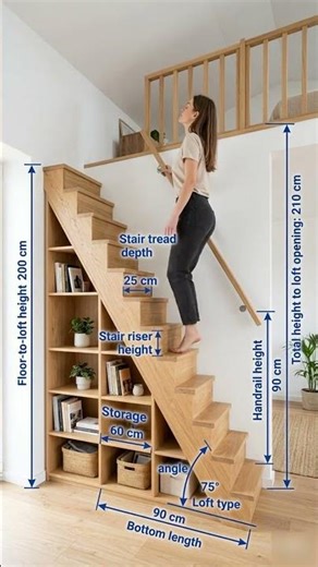 Compact loft stairs with smart storage — simple, functional, and space-saving.