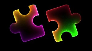 Download Glowing looping icon, jigsaw, collaboration, concept, neon effect, black background for free