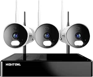 Night Owl 10 Channel Bluetooth Video Home Security Camera System with (3) Wi-Fi IP 4K HD Indoor/Outdoor Spotlight Cameras 2-Way Audio & 1TB Hard Drive (Expandable up to Cameras), BTWN81L-2-3-B