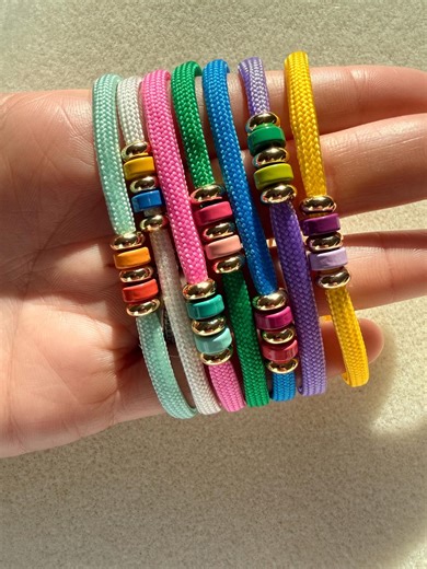 Paracord Bracelet With Enamel and Gold Beads. Candy Color Bracelet, Stackable. - Etsy