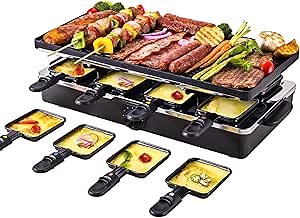 Raclette Table Grill Korean BBQ Indoor Electric Grill Griddle Nonstick Extra Large Reversible 2-In-1 Outdoor Dishwasher Safe with Cheese 8 Paddles 8 Spatulas for 8 Person