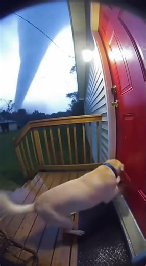 Terrified Dog Caught on Home Camera Moments Before Tornado Hits!