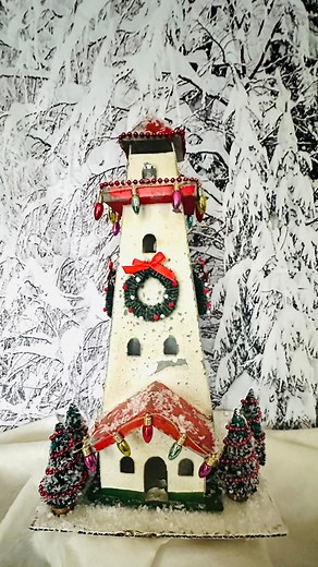 I turned a FREE chippy lighthouse birdhouse into a Vintage Holiday keepsake. I knew when I found the birdhouse, it needed to be dressed up for the holidays. 🎄🎄I added about $10 in miniature dollhouse craft supplies and created Christmas by the Sea! . This beauty will come home and find a place each holiday season in my home. . Keep your eyes open when thrifting for a transformation piece. I will style it at home and share with you soon… #vintage #lighthouse #birdhouse #bythesea #christmas #chr