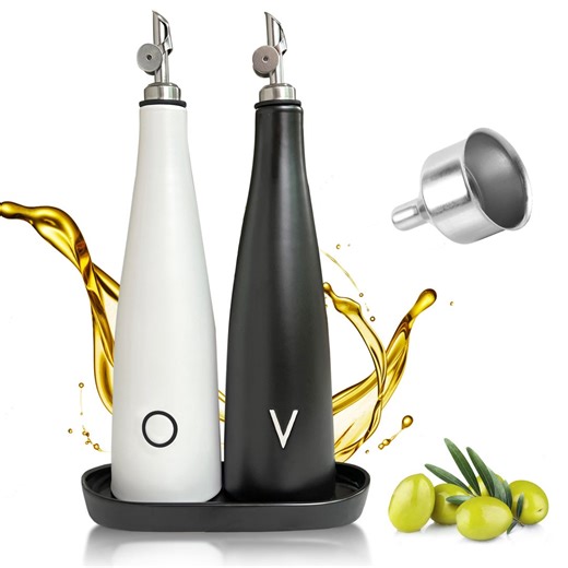 Modern Olive Oil and Vinegar Dispenser Cruet Set: Airtight Spouts With Matching Tray. Great Gift! - Etsy