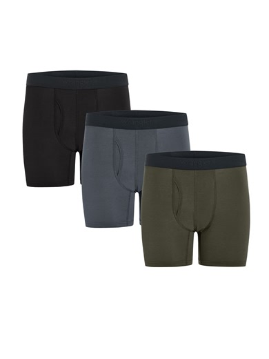Wrangler Dry Flex 6" Wool Boxer Brief Men's Underwear, 3XL, Black/Turbulence/Ivy Green, 3-Pack