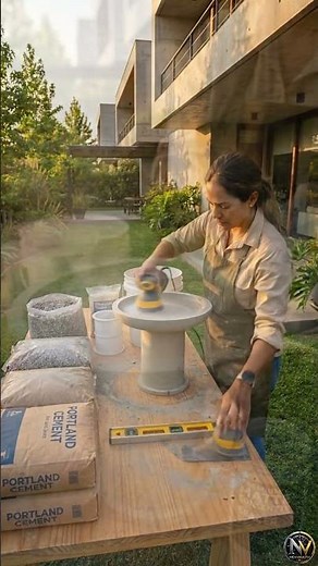 Woman Makes a Stunning Modern Concrete Bird Bath | DIY Luxury Garden Decor #shorts