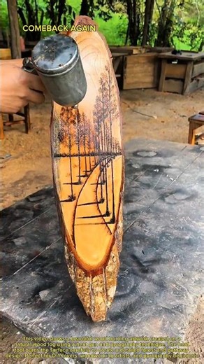 Amazing Wood Burning Art on Natural Log | Pyrography Landscape with Heat Gun Technique 🔥🌲