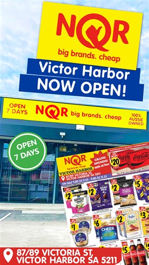 NQR Discount Supermarket on Instagram: "Victor Harbor, WE'RE OPEN! Get ready to SAVE BIG with unbelievable bargains on the BIGGEST BRANDS and opening specials you won’t want to miss! 🚨 Swing by, stock up, and discover why Aussies can’t get enough of NQR’s AMAZING prices! 🔥"